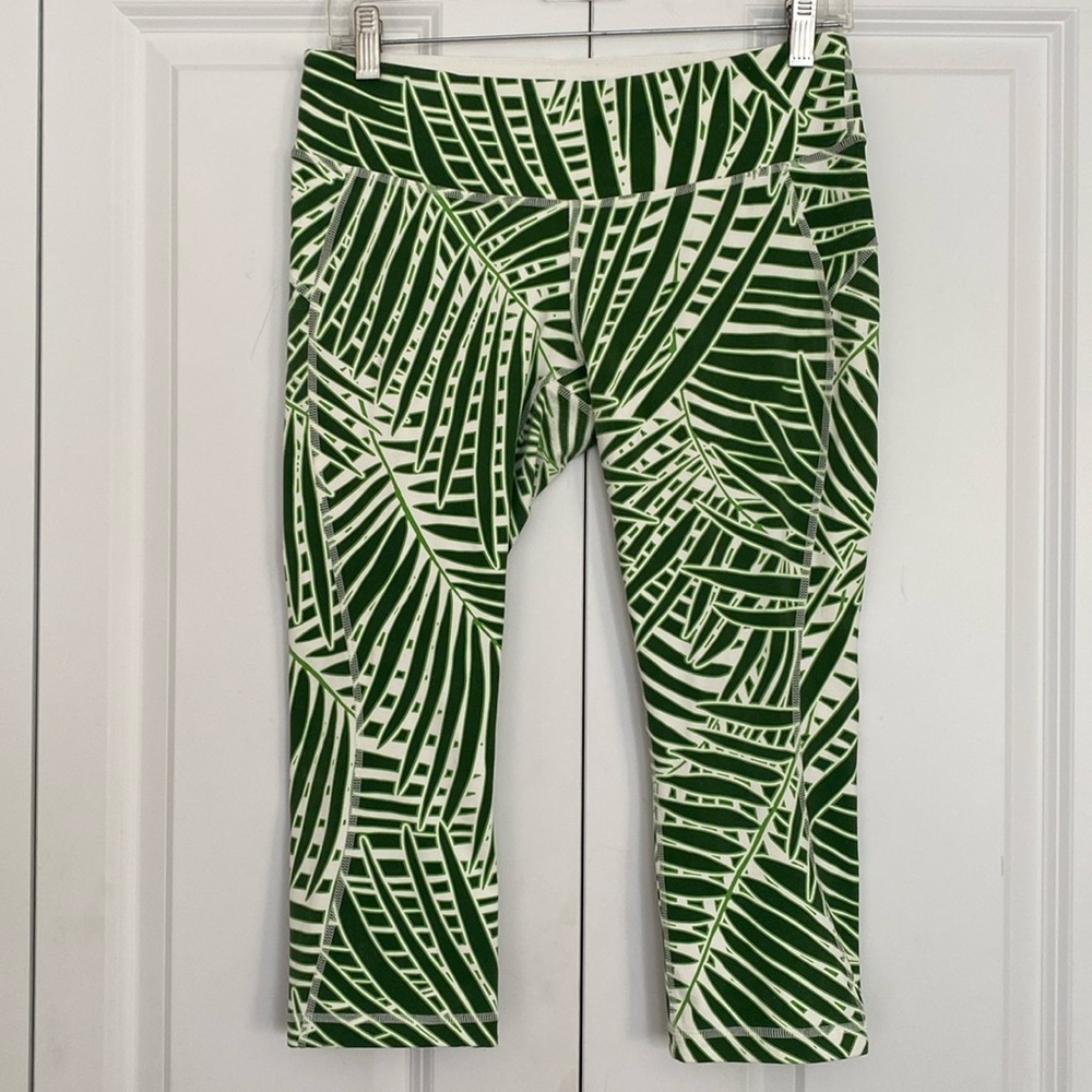 New Balance/ j crew Green and White Palm-Print Capris